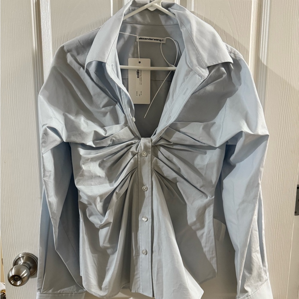 T by Alexander Wang Light Blue Ruched Shirt